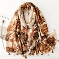 Thick beige scarf with brown floral patterns and tassels for autumn winter travel - Orange Coffee Abstract Floral