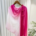 Detail view of pink gradient shawl with traditional Chinese knot buttons on linen fabric - 260*60 / Dark Rose Gradient Style (SL2408-pk19)