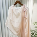 Detail view of light pink translucent shawl with traditional Chinese velvet knot buttons - 260*60 / Light Pink Translucent Style (SL2408-pk23)