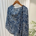 Detail of traditional Chinese knot buttons on blue and white geometric print shawl - 260*60 / Blue White Geometric Style (SL2408-pk14)