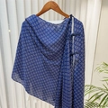 Detail of navy blue floral shawl featuring white hexagram patterns and Chinese button knot - 260*60 / Navy Hexagon Floral Style (SL2408-pk33)