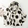 Off-white cotton linen scarf with black polka dots and gold foil details and frayed edges - Off White With Black Dots (SL2405-017 Black)