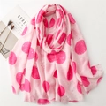 Pink cotton linen scarf with red polka dots and gold foil accents with frayed edges - Light Pink With Rose Red Dots (SL2405-017 Pink)