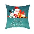 Green Christmas peach skin pillowcase with Santa, snowman and Merry Christmas text - Cyan Snowman and Penguin Buddies Style (TPR415-10)