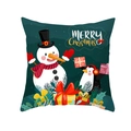 Green Christmas pillow case with snowman and penguin print, Merry Christmas motif - Dark Green Snowman and Penguin Winter Scene Style (TPR415-13)