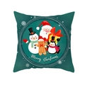 Green Christmas pillow cover with Santa and Snowman graphics for holiday decor - Dark Green Round Frame Christmas Characters Style (TPR415-14)