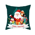 Green peach skin Christmas cushion cover with Santa, penguin, and snowman patterns - Dark Green Family Portrait Cartoon Christmas Style (TPR415-15)