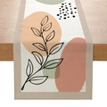 Polyester table runner with Morandi leaf print on a dark wood table surface - Abstract Leaf Color Block (ZQ8-1)