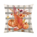 Quadratischer Kissenbezug mit herbstlichem Gummistiefel-Kürbis-Design auf grauem Karomuster - 45x45 cm / Kürbis Gummistiefel Karierter Hintergrund (JYM319-2)