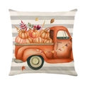 Herbst-Kissenbezug mit Kürbis-Truck-Druck, grauen Streifen und Leinentextur - 45x45 cm / Oranger Vintage Pickup Gestreifter Hintergrund (JYM319-3)