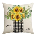 Square sunflower throw pillow cover with This is Us watercolor print on beige fabric - 18x18 Inch / This Is Us Sunflower Vase Style (JYM306-1)