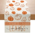 Autumn harvest table runner featuring pumpkins, maple leaves and falling leaves text - 33cmx180cm / Falling Leaves Pumpkin Print (ZQ10-4)