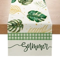 Chemin de table feuilles de monstera tropicales avec imprimé SUMMER sur bois - SUMMER Palmier Monstera (ZQ11-8) / 33cmx180cm