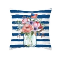 Housse de coussin Fête de l'Indépendance avec rayures bleues et imprimé floral - Vase Floral à l'Aquarelle (TPR475-12)