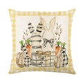 Easter throw pillow cover featuring watercolor rabbits and a yellow gingham border - Rabbit in Basket with Eggs Design (JYM258-4)