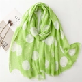 Detail of light green cotton scarf with white dots, gold foil accents and frayed edges - Light Green With White Dots (SL2405-017 Green)