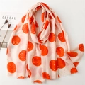 Elegant cotton linen scarf with gold dots and frayed edges for autumn women's fashion - Light Pink With Orange Dots (SL2405-017 Orange)