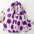 Detail of light purple scarf featuring dark purple polka dots and gold foil accents - Light Purple With Dark Purple Dots (SL2405-017 Purple)