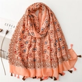 Châle bohème rose orange avec motifs de feuilles et élégants glands à franges - Orange (SL2405-019)