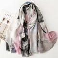 Women's linen-feel scarf with geometric patterns and fringe edges in Morandi tones - Gray