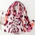 Pink and orange leopard print scarf with frayed edges in a soft cotton-linen feel fabric - Pink Leopard (SL2407-003)