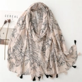 Scialle oversize con stampa floreale e nappe su sfondo estetico minimalista - 180*88cm / Fiori Albicocca Chiaro (SL2407-014)