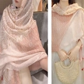 Beige paisley shawl with orange patterns and red tassels for beach holiday outfits - Golden Paisley