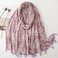 Sciarpa etnica lunga viola chiaro con frange e motivo a mosaico vintage da donna - 180*88cm / Viola Taro (SL2407-015)