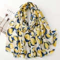 Lightweight cotton-linen scarf with yellow and blue doughnut patterns and frayed edges - 180*88cm / Blue and Yellow