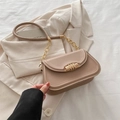 Beige minimalist crossbody bag with gold chain strap and metal buckle detail - Khaki