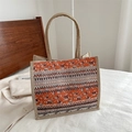 Bohemian floral jute tote bag with rope handles and orange geometric patterns - Orange Floral Geometric Wave (Style 7)