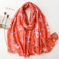 Coral orange floral scarf with white polka dots and frayed edges for women - Standard Large / Orange (SL2405-014 Orange)