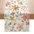Floral table runner with watercolor plants on rustic wood for home dining decor - 33cm x 180cm / Natural Style Botanical (ZQ12-8)