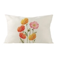 Rectangular lumbar pillowcase featuring vibrant watercolor poppy flowers on textured beige linen - Orange Yellow Poppy Style (JYZ001-2)