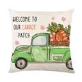 Easter pillow cover with retro green truck and carrots pattern on cream polyester base - Green Carrot Truck (JYM269-1)
