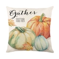 Funda de cojín con calabaza y hojas de membrillo con texto Gather Together - Calabaza de Otoño Gather Together (JYM335-4)