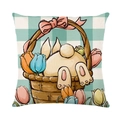 Easter bunny basket print on blue gingham pattern polyester pillowcase - Rabbit in Basket Back View with Gingham (JYM266-2)