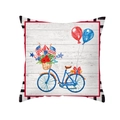 Housse de coussin Fête de l'Indépendance avec vélo bleu et drapeaux sur fond bois - Watercolor Bicycle (TPR475-32)
