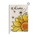 Polyester garden flag with sunflower and bee design featuring Welcome text - Hyq040-1