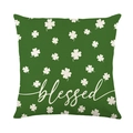 Fodera per cuscino verde San Patrizio con trifogli bianchi e scritta blessed - Modello Trifoglio blessed (JYM261-2)