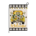 Yellow vintage truck garden flag with bees, daisies, and Welcome text decoration - Hyq040-4