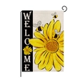 Garden flag with sunflower, bees and Welcome text on burlap with black metal stand - Hyq040-5