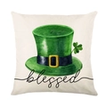 Federa per cuscino San Patrizio con cappello verde e scritta blessed ricamata - Modello Cappello Irlandese blessed (JYM262-2)