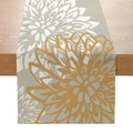 Morandi style grey-green table runner with yellow floral print on wooden table - Gray Green Ginger Floral (ZQ8-2)