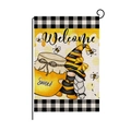 Welcome garden flag featuring bee gnome and sweet honey jar on rustic burlap base - Gnome Sweet Honey Bee Welcome Style (HYQ040-6)