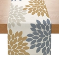 Polyester table runner with Morandi grey and gold floral print on linen texture - Gray Gold Radial Petals (ZQ8-3)
