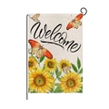 Garden flag with watercolor sunflowers, butterflies, and black Welcome lettering - Hyq040-7