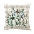 Thanksgiving Kissenbezug mit Kürbis-Aquarell-Design auf grauem Karomuster für Sofa - Drei Kürbisse Gingham Stil (JYM337-4)
