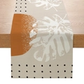 Morandi style polyester table runner with caramel semi-circles and monstera leaf print - Monstera Geometric Polka Dots (ZQ8-4)