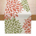 Morandi style polyester table runner with orange and green floral prints on beige fabric - Coral Orange Green Floral (ZQ8-6)